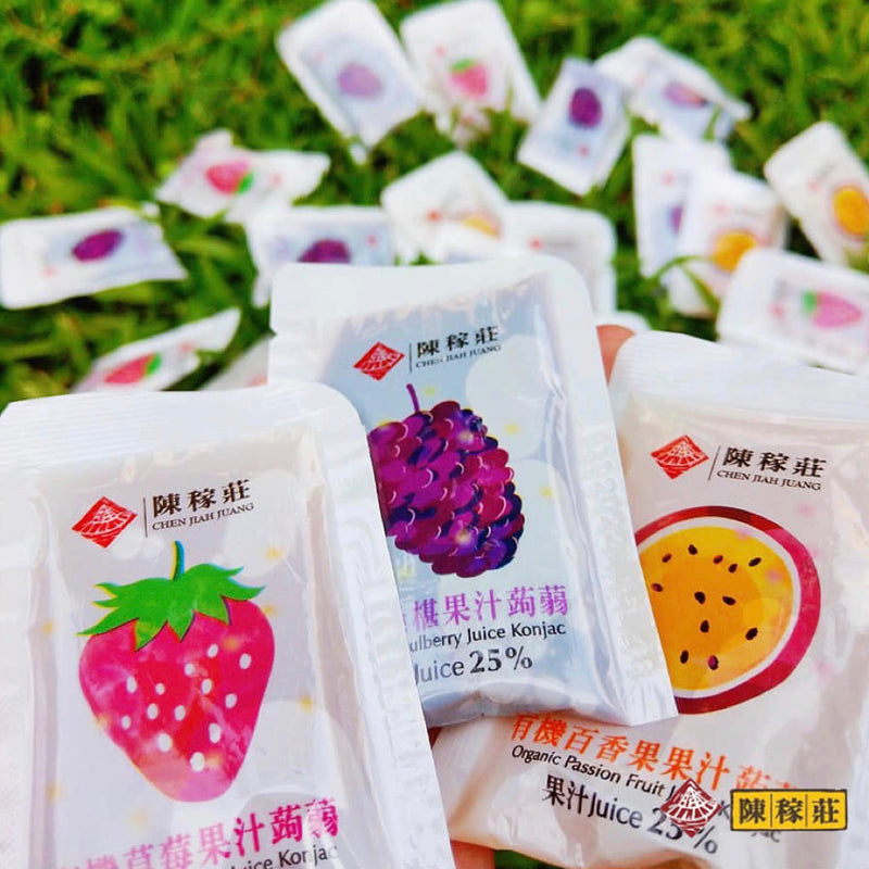 ❥❥❥ 凱莉推薦 ❥❥❥ 台灣本產水果製造【陳稼莊】有機果汁蒟蒻（桑椹＋百香果＋草莓三種口味）