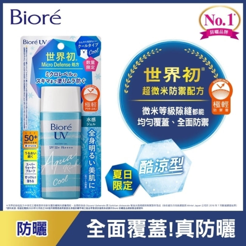 超微米防禦配方【Biore 蜜妮】含水防曬清透水凝露 90ml：酷涼型